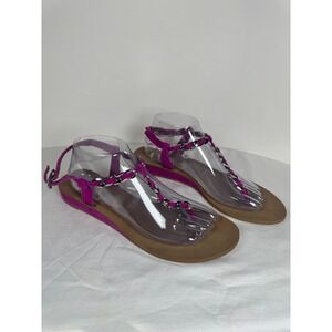Jessica Simpson Joey Womens Strappy 10 B Pink Leather Buckle T-Strap Sandals